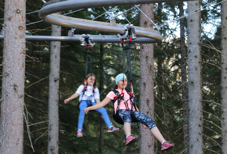 Zwei Personen auf der Flyline.  | © Erlebnis Rittisberg